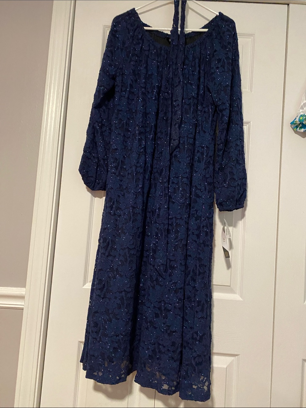 LuLaRoe Navy Blue Lace Sparkle Long Sleeve Dress